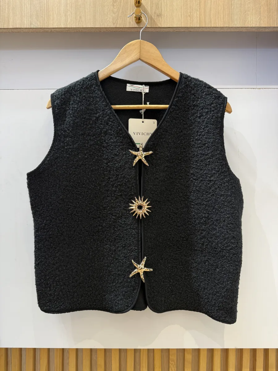 Gilet sans manches avec broches dorées  | Nuances by maison Lanoo 