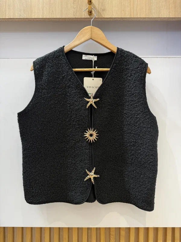 Gilet sans manches avec broches dorées  | Nuances by maison Lanoo 