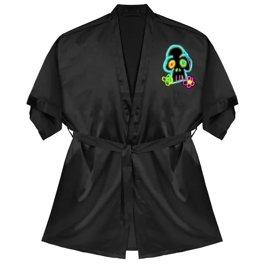 💠NFT NEON SKULL 1💠 SATIN KIMONO SHORT ROBE | 💠 ℕ𝔽𝕋 𝕄𝕖𝕣𝕔𝕙 💠