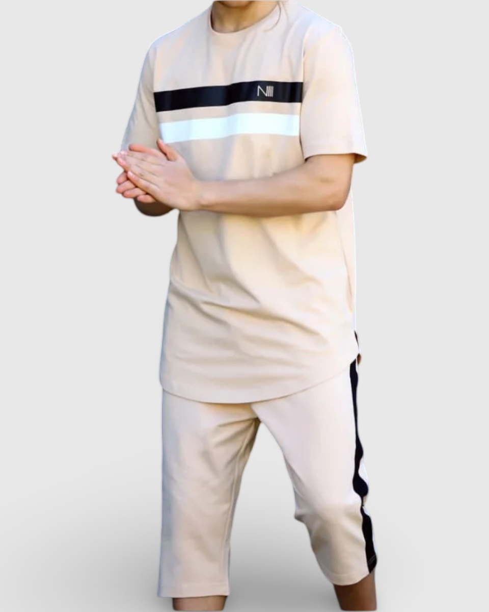 ENSEMBLE HARVARD ÉTÉ BEIGE - T-SHIRT OVERSIZE ET SHORT - NIII | AMCOSMETIK