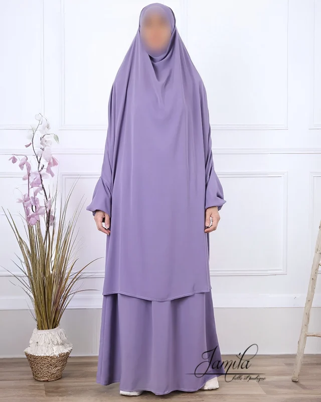 JILBAB 2 PIÈCES AVEC JUPE  LILA– CONFORT ET ÉLÉGANCE | AMCOSMETIK