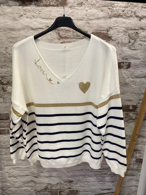 Pull rayures coeur 8548 2 couleurs  | Jus de coco 