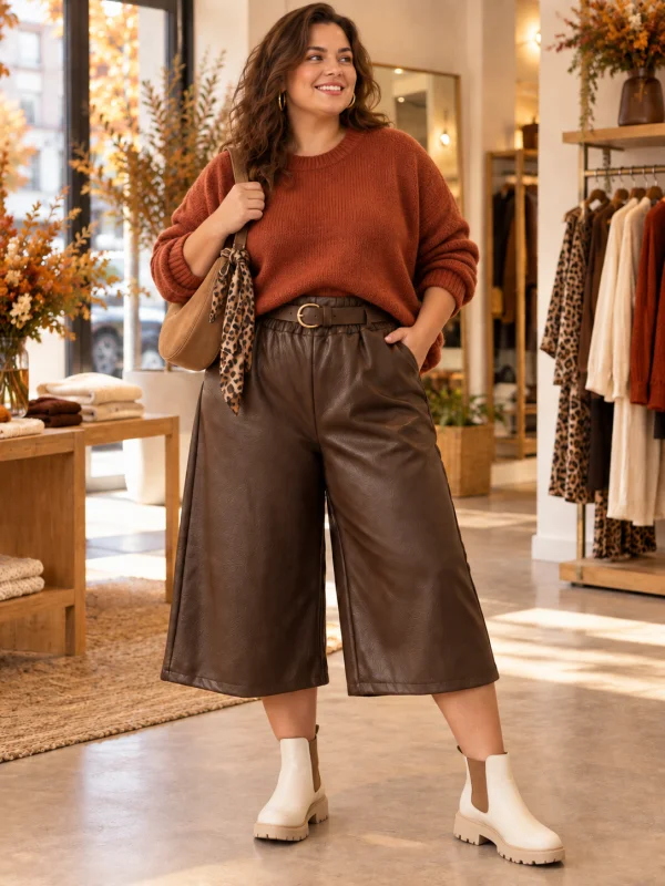 PRÉCOMMANDE jupe-culotte " dakota" marron simili 40 au 52 | Les Chics Filles by Sab