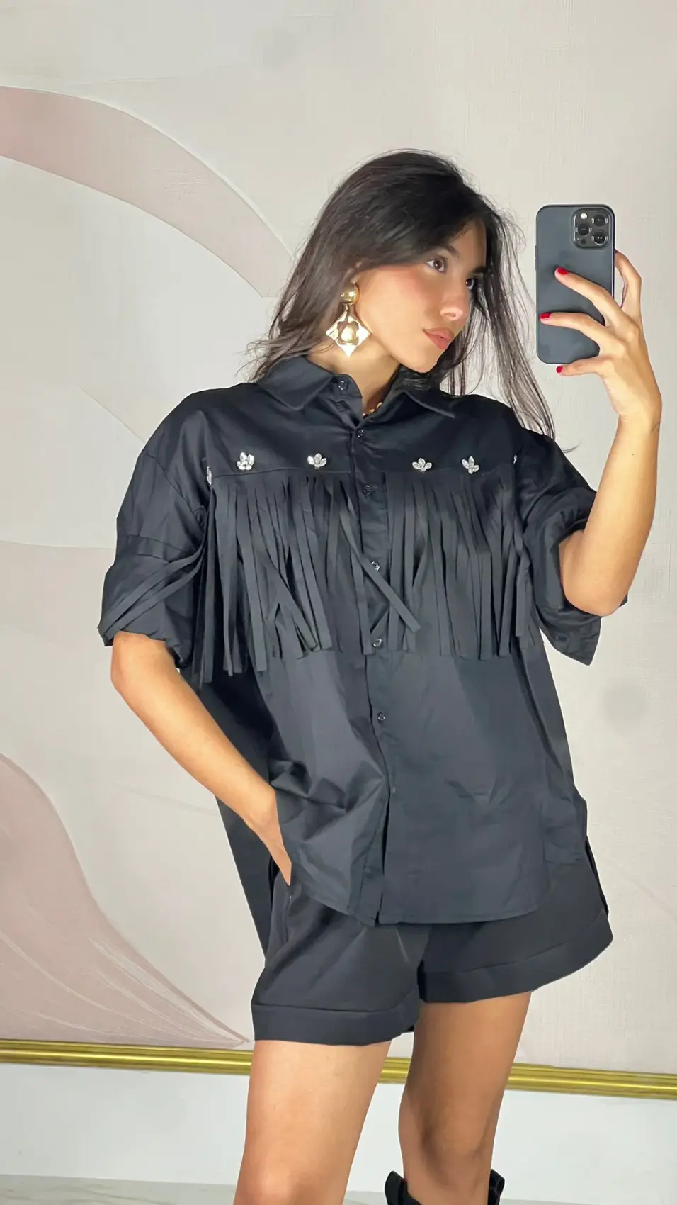 Camicia Oversize con Frange e Dettagli Gioiello | ELIS MODA
