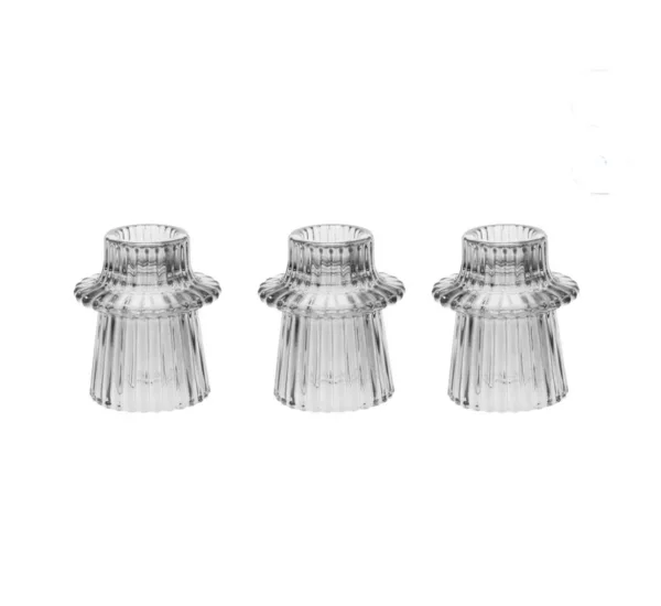 Mainstays 3" Clear Glass Ribbed Candle Holder, Set of 3 | Home & Kitchen Delights
