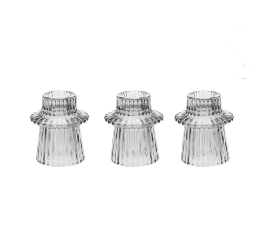 Mainstays 3" Clear Glass Ribbed Candle Holder, Set of 3 | Home & Kitchen Delights
