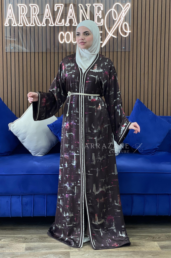 Caftan Foisse Imprime Dfira Marron | CasaZaz