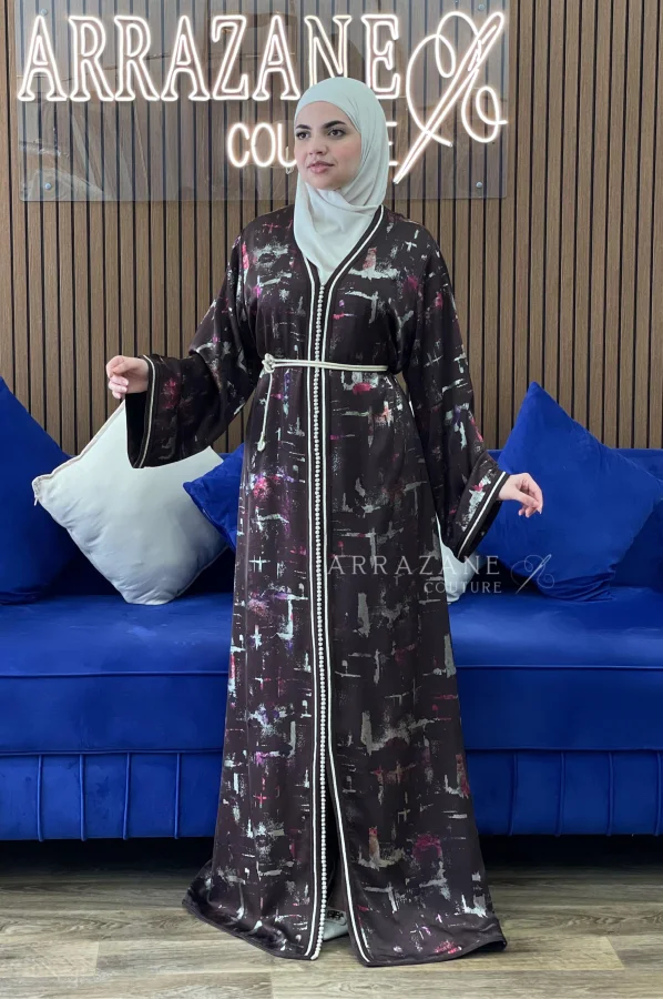 Caftan Foisse Imprime Dfira Marron | CasaZaz