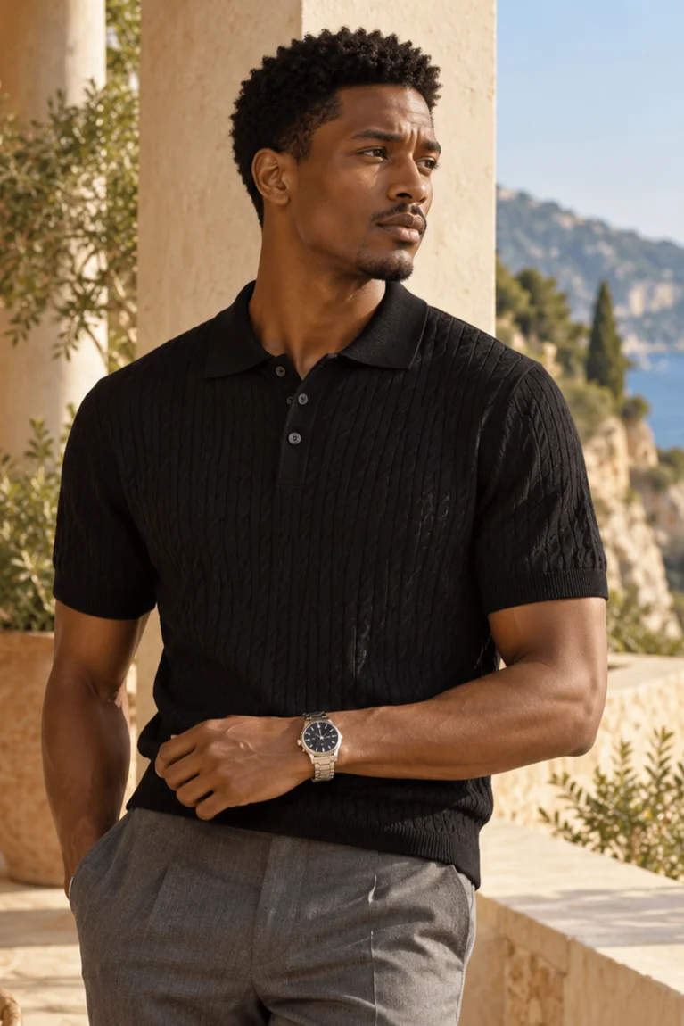 Polo de malha Knit Texture Preto Cod. | definne