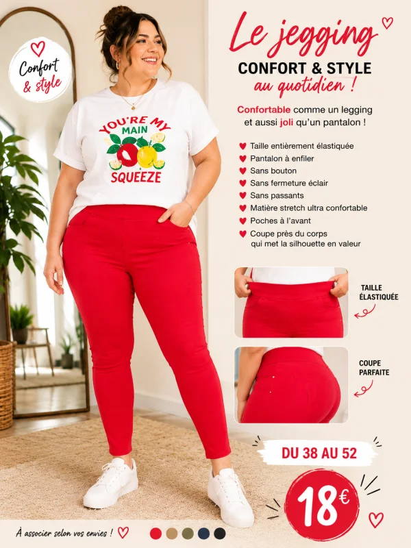 Pantalon jegging " chris " rouge 38 au 52 | Les Chics Filles by Sab 