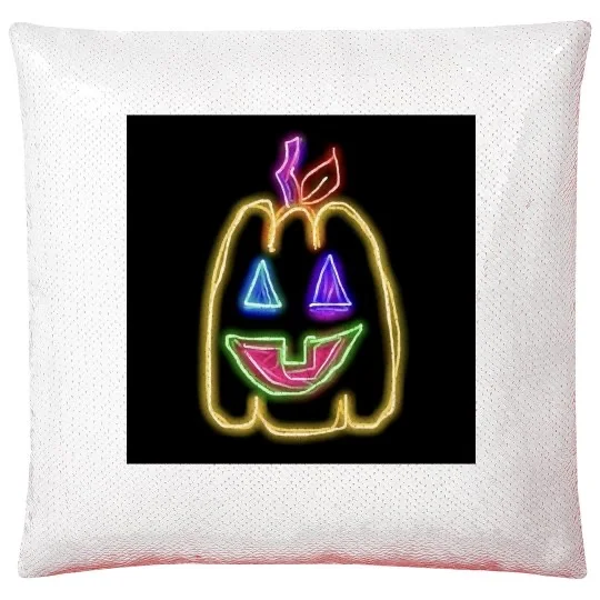💠NFT NEON PUMPKIN 1💠 SEQUIN PILLOW COVER | 💠 ℕ𝔽𝕋 𝕄𝕖𝕣𝕔𝕙 💠