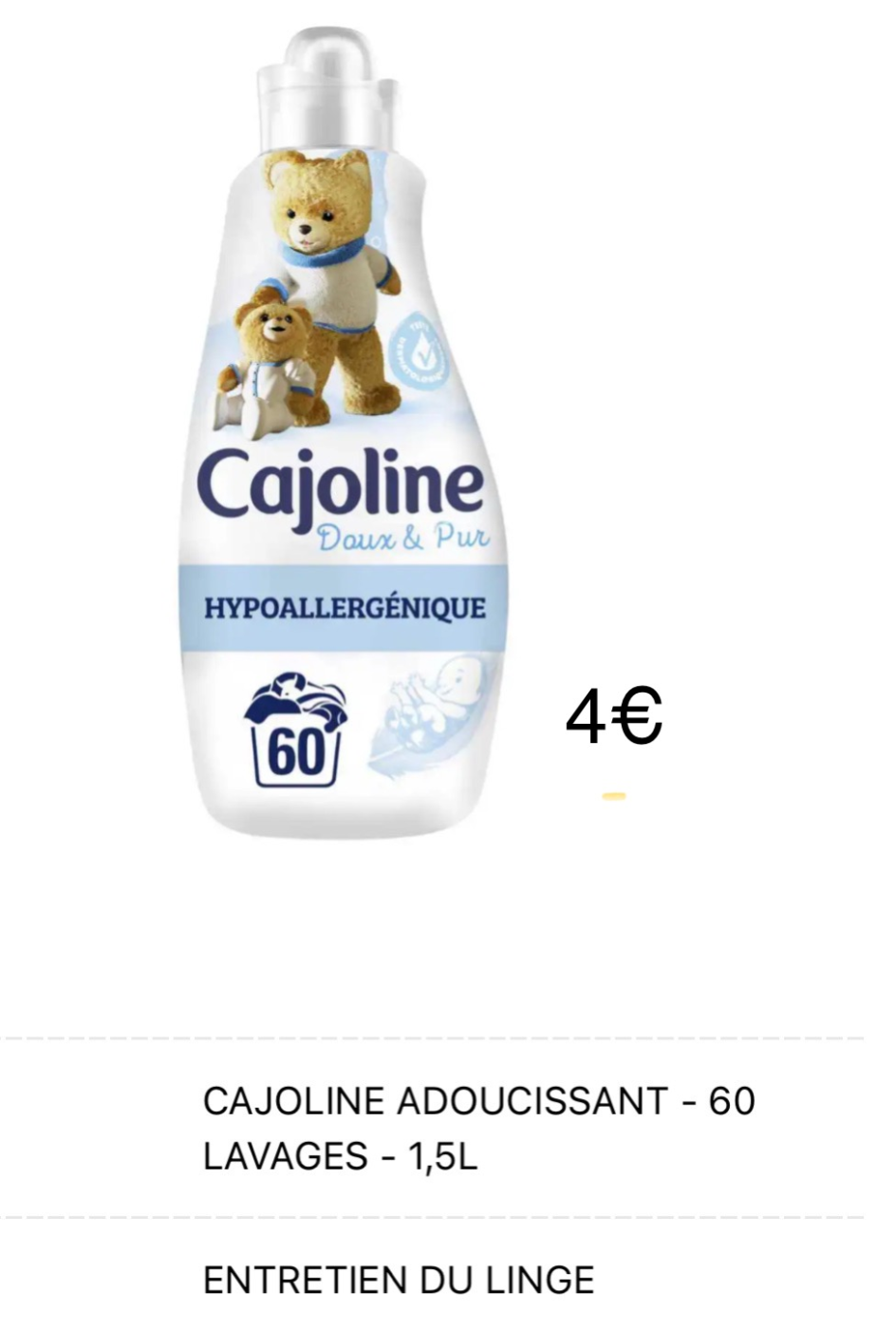 CAJOLINE ADOUCISSANT - 60 LAVAGES | fresh home