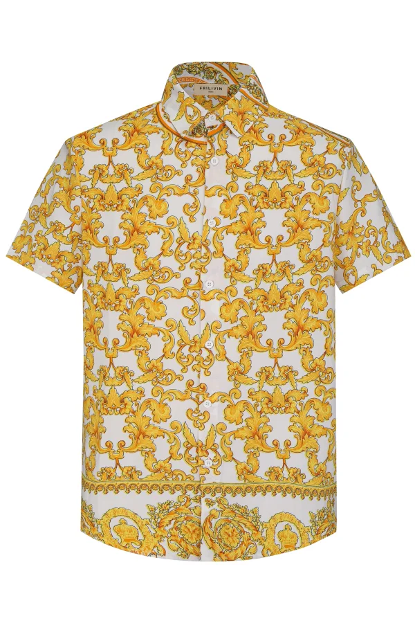 Camisa Havaiana Baroque Print Gold and White  | Definne