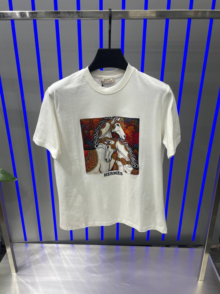 Hermes Paris T-Shirt White Two Horse | MASSIMOLUXURYOUTLET