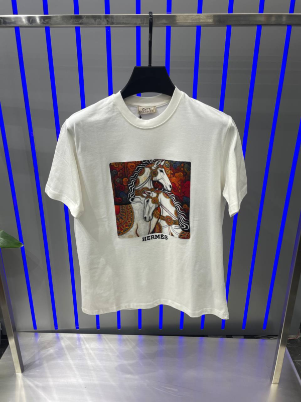 Hermes Paris T-Shirt White Two Horse | MASSIMOLUXURYOUTLET