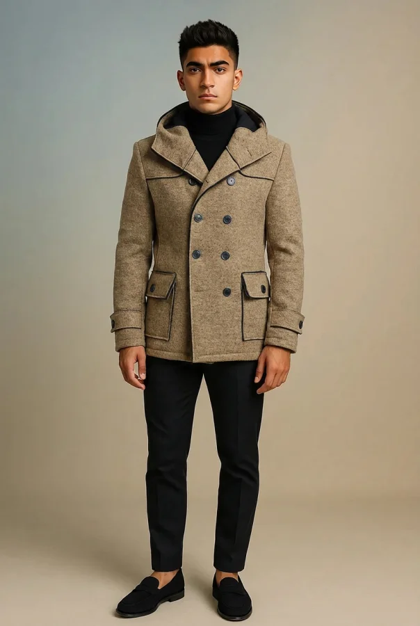 Cappotto Uomo Doppiopetto con Cappuccio - Cammello | GIMARK