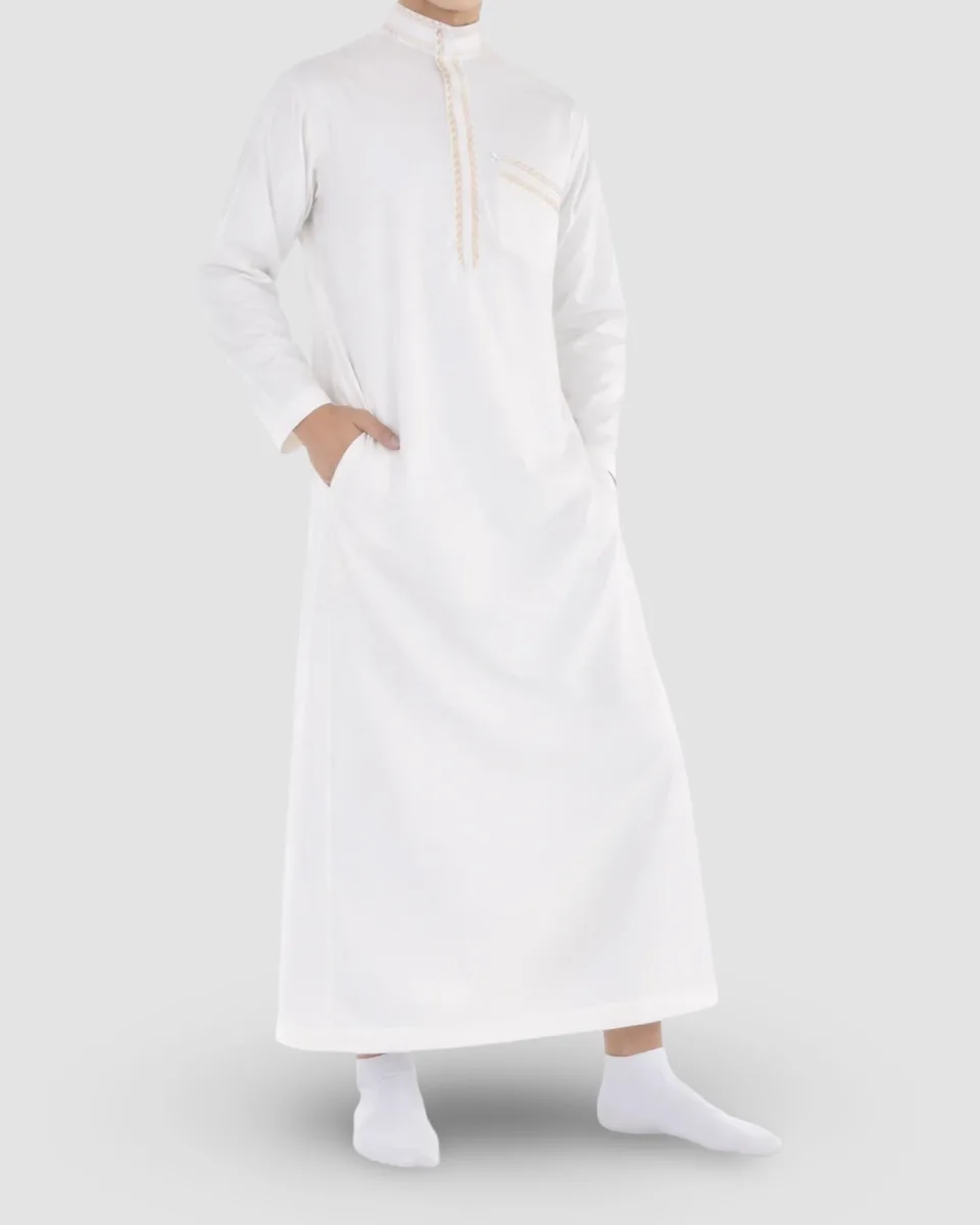 Qamis blanc élégant avec pantalon assorti – Enfant & Adolescent | AMCOSMETIK