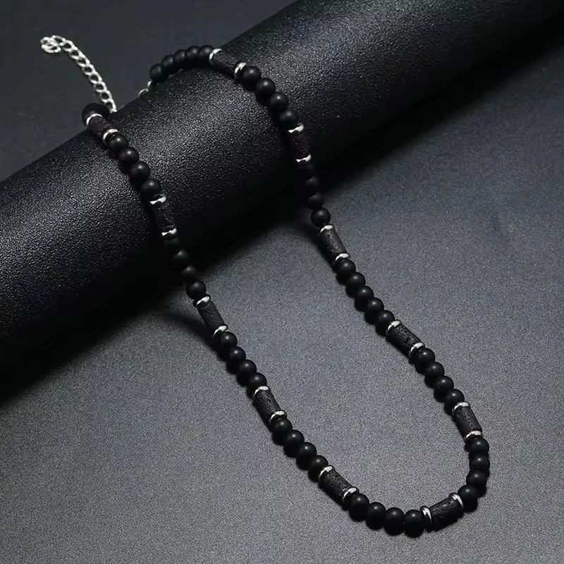 Collier en Onyx mate & pierre de lave, unisexe 6MM  | KingStone2.0