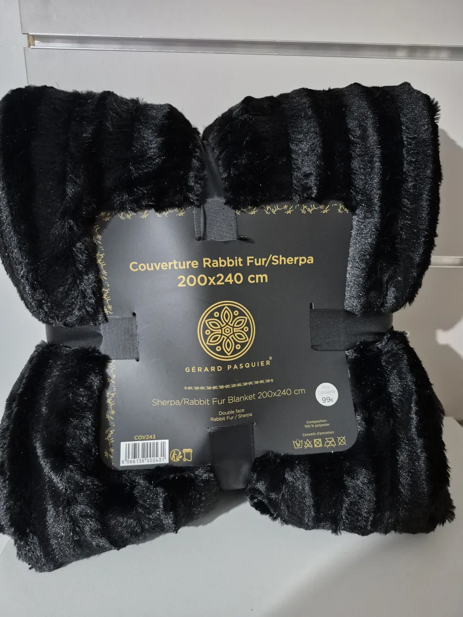 Plaid flannel sherpa noir 200x240cm | FC Boutique