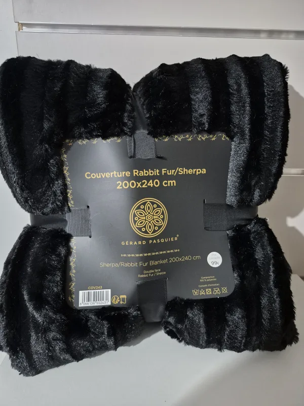 Plaid flannel sherpa noir 200x240cm | FC Boutique