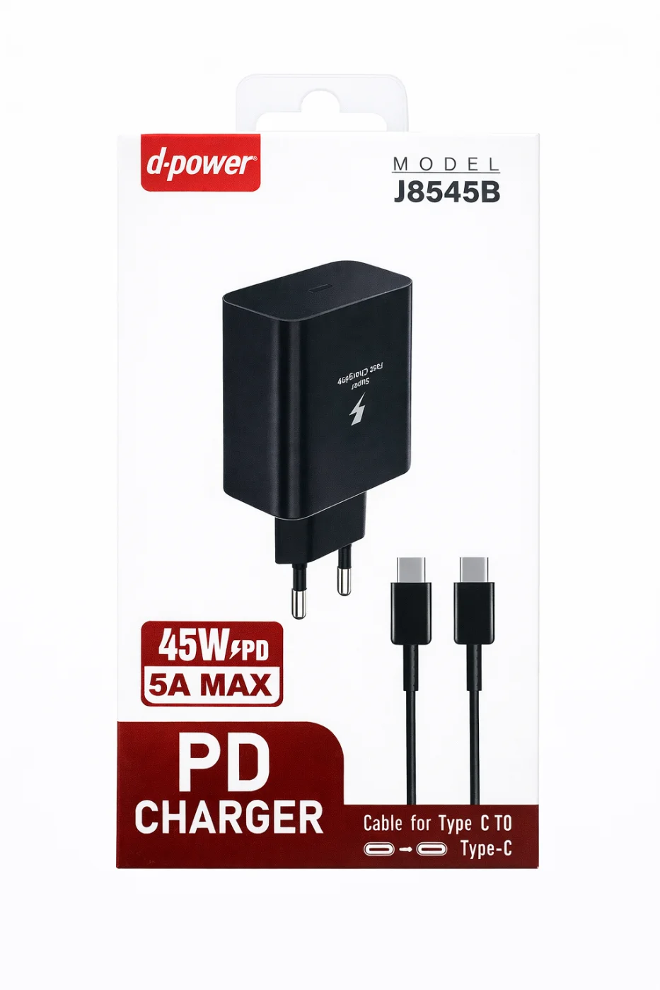 PRISE PD 45W + CABLE TYPE-C VERS TYPE-C CHARGEUR COMPLET J8545 | Beauty phone 