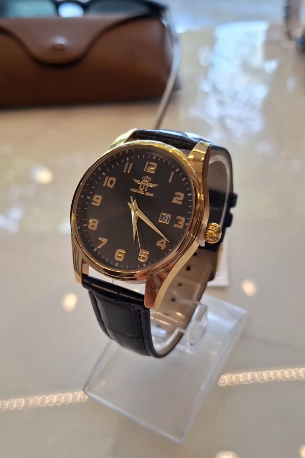Relógio Michael Jonh Classic Leather Black & Gold Fundo Preto Cod 2023 | definne