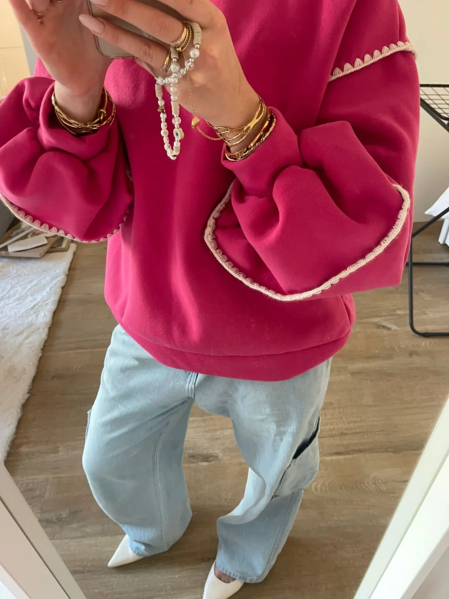 Embroidered Sweatshirt Puff Sleeve

 | Salsa Color