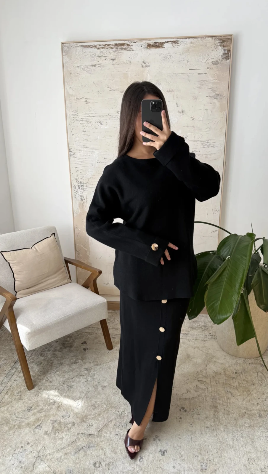 Ensemble jupe & pull doux avec boutons dorés – Chic et confortable | Jasmine créations 