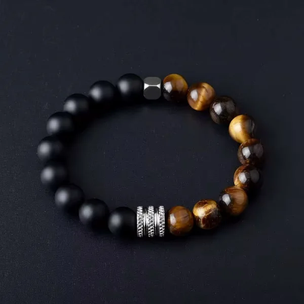 Bravelet Douple protection ( oeil de tigre & Onyx mate) 10MM | KingStone2.0