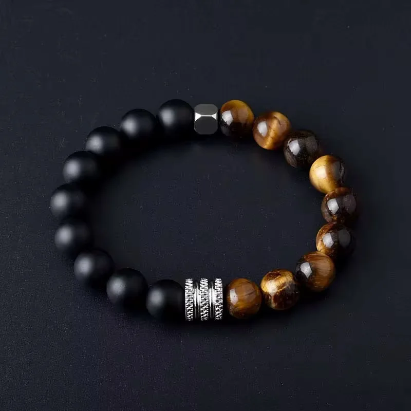 Bravelet Douple protection ( oeil de tigre & Onyx mate) 10MM | KingStone2.0