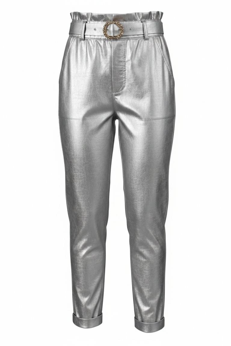 Calça de Senhora em napa prata com cinto | definne