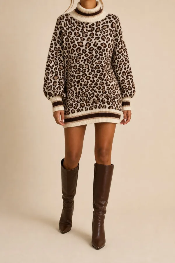 Robe pull léopard col roulé | Deal Only One