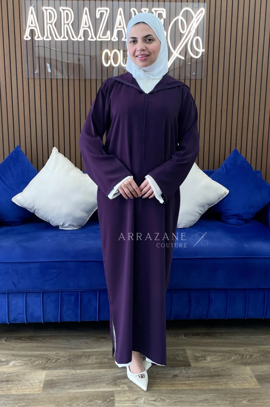 Djellaba berchmane crêpe aubergine | CasaZaz