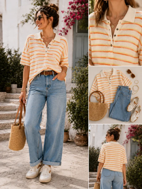 Pull polo " solaro" orange 38 au 48 | Les Chics Filles by Sab