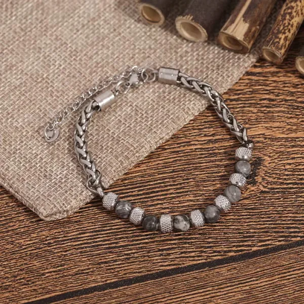 Bracelets à maillons cubains en pierre naturelle( jaspe gris). 6MM unisexe, en acier inoxydable. | KingStone2.0