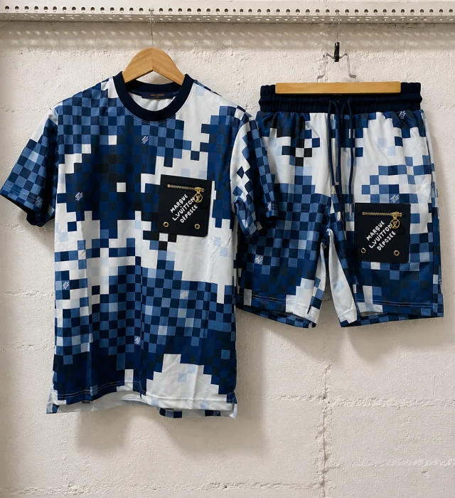 Louis Vuitton Short Set  Blue Pixel Camouflage  | 