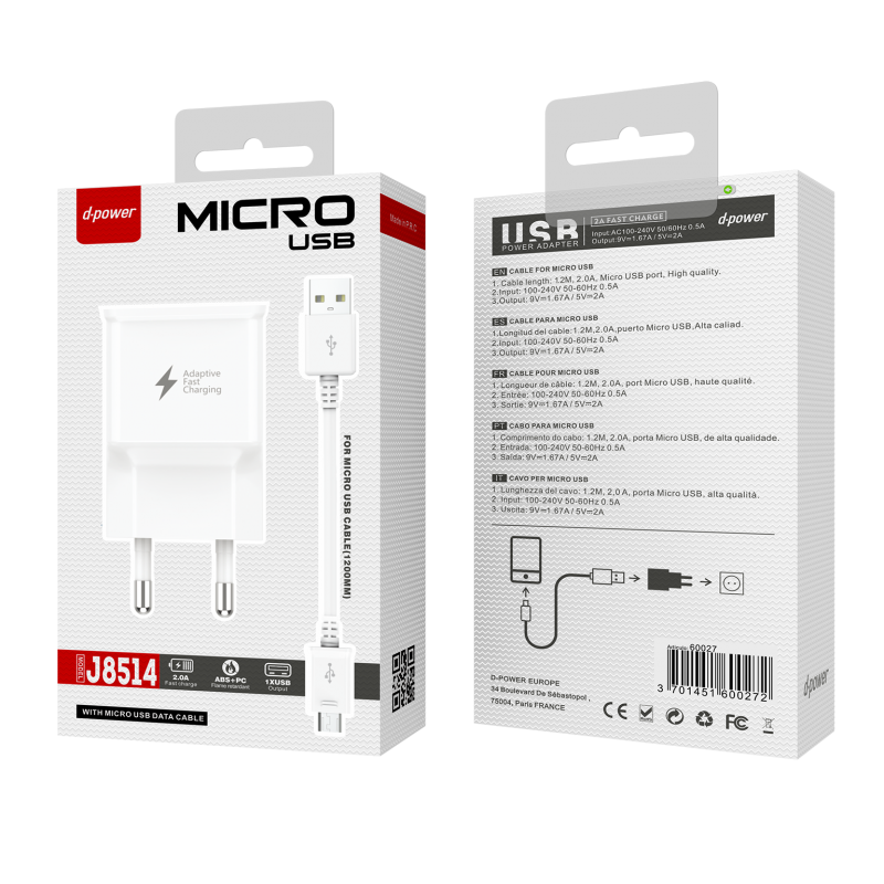  Prise secteur + câble micro USB J8514 | Beauty phone