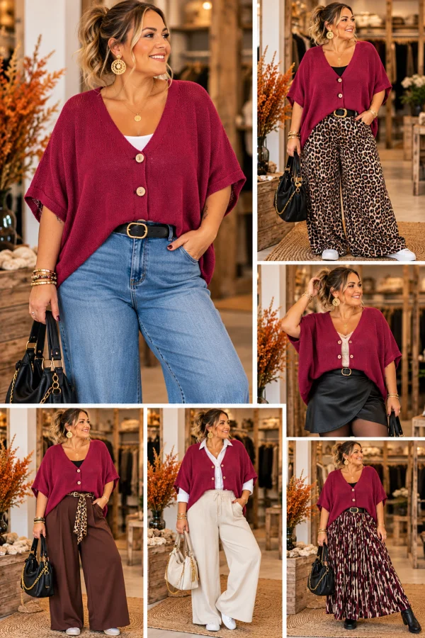 Gilet " illeana " bordeaux 36 au 52 | Les Chics Filles by Sab