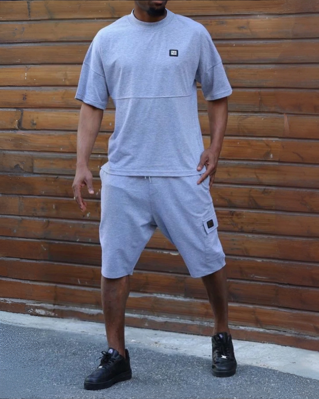 ENSEMBLE ACTUAL ÉTÉ GRIS - T-SHIRT OVERSIZE ET SHORT - NIII | AMCOSMETIK