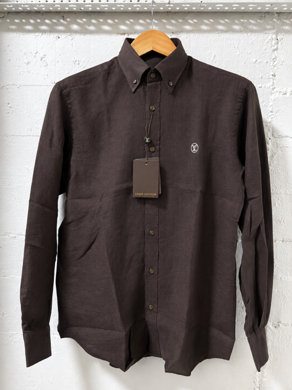 Louis Vuitton Linen Long Sleeve Shirt Dark Brown | 