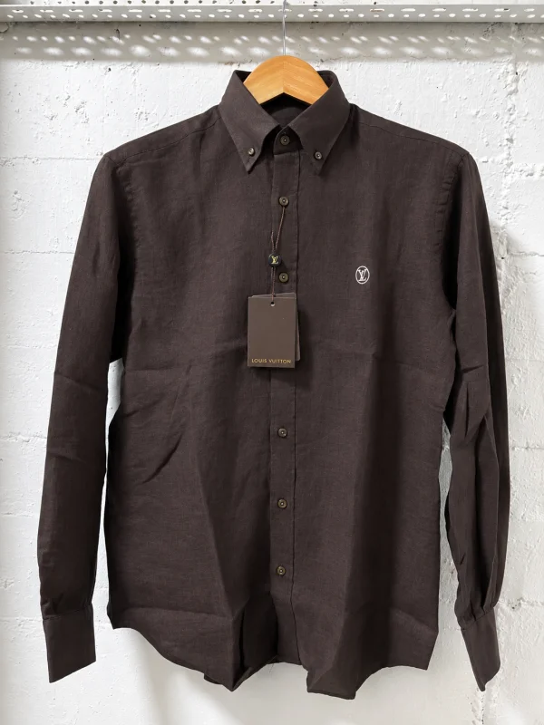 Louis Vuitton Linen Long Sleeve Shirt Dark Brown | 