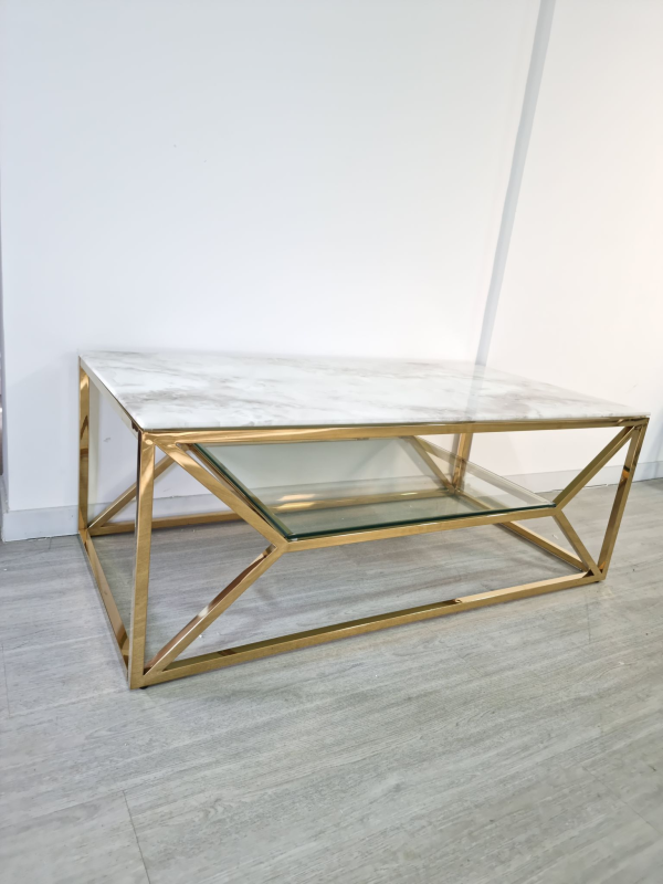 Table basse Romi Marbre Blanc Doré  | MULTI-AFFAIRES