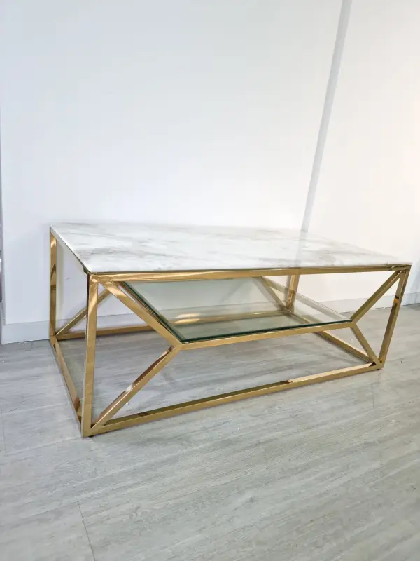 Table basse Romi Marbre Blanc Doré  | MULTI-AFFAIRES