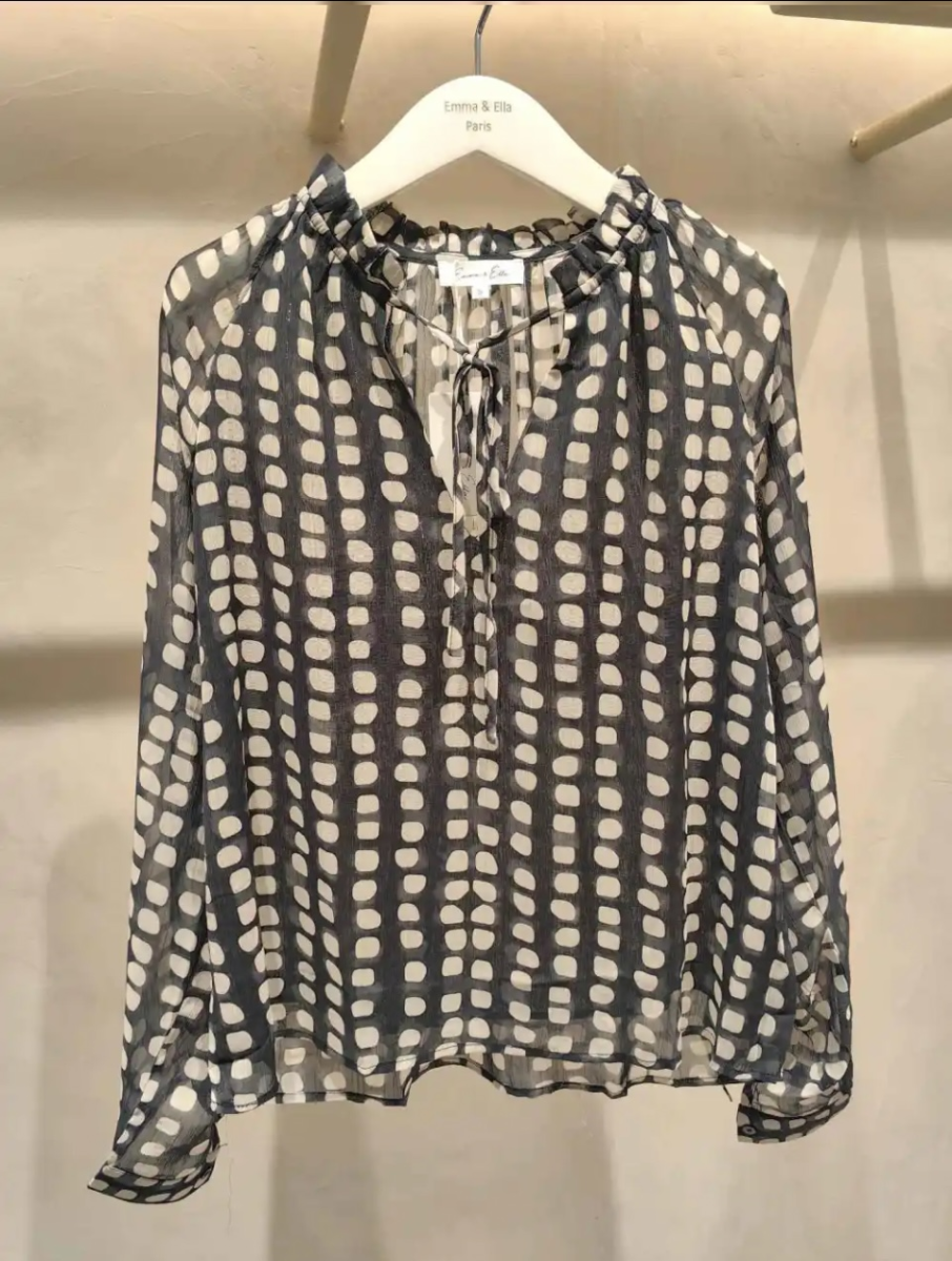 Blouse col froncé à pois | Jus de coco