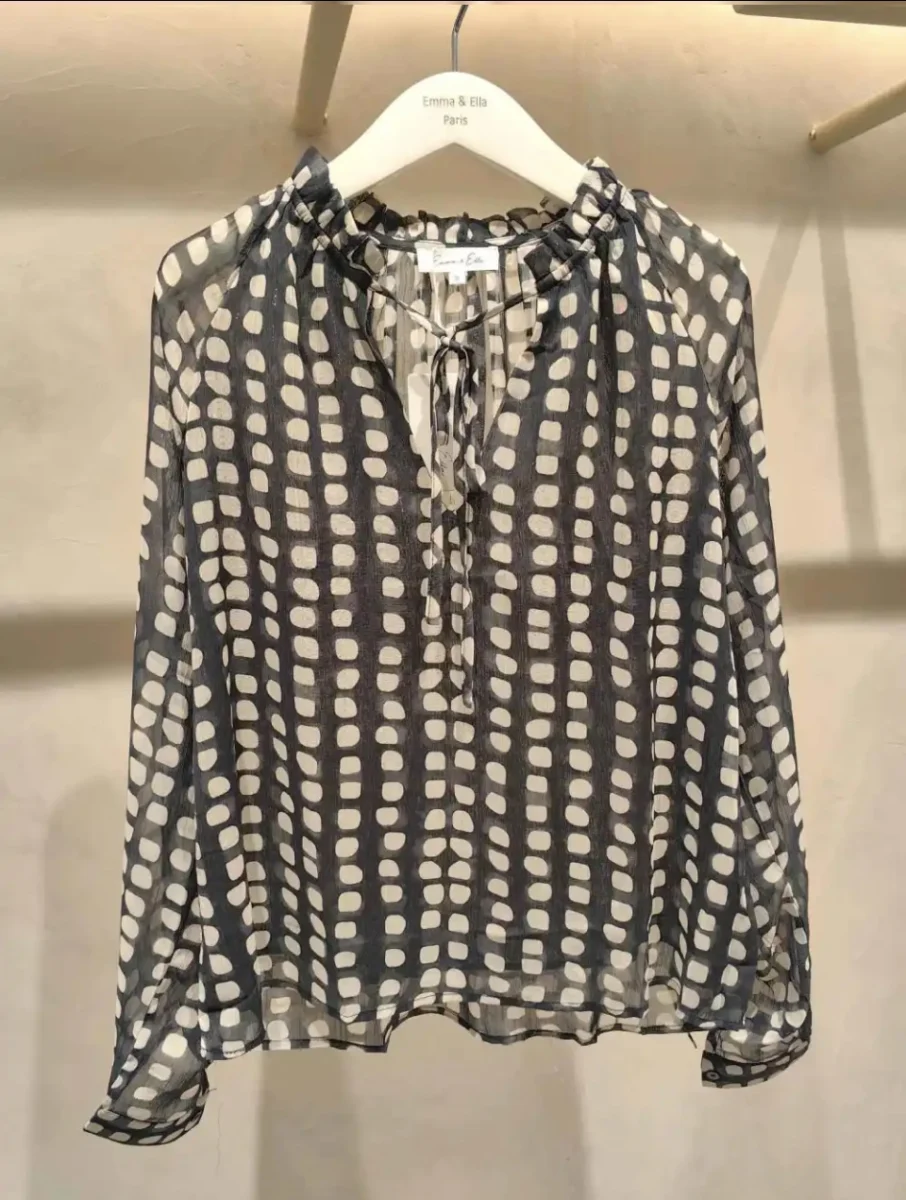 Blouse col froncé à pois | Jus de coco