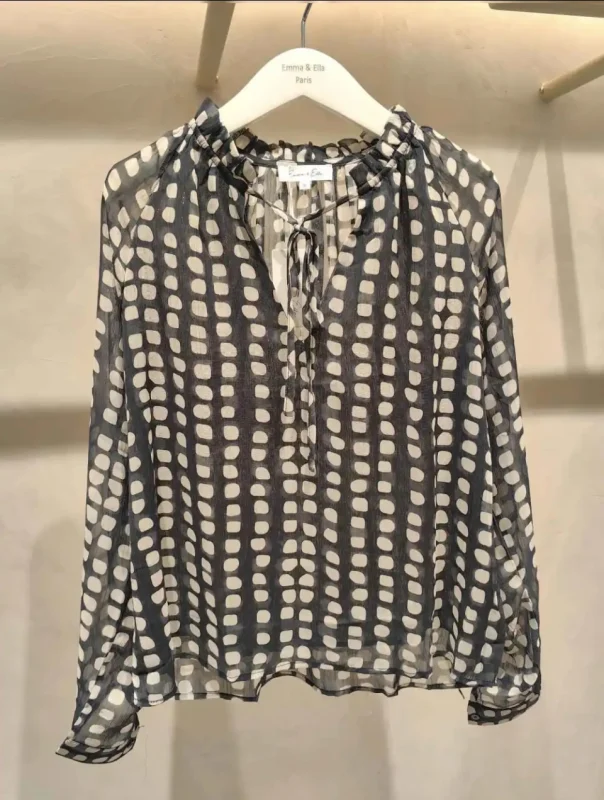 Blouse col froncé à pois | Jus de coco