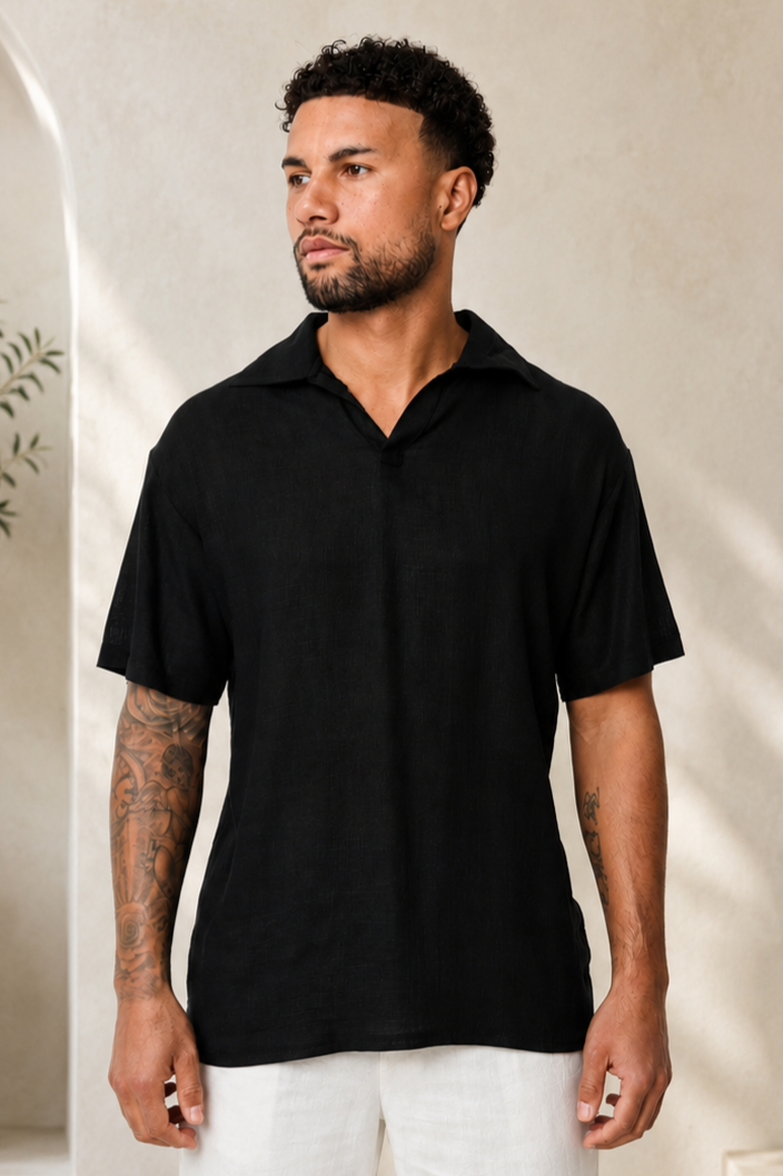 Polo Clássico estilo linho em Preto Cod.787 | definne