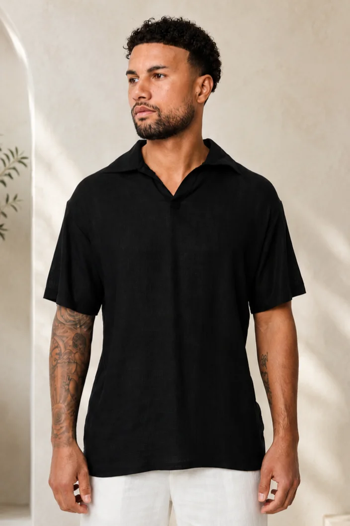 Polo Clássico estilo linho em Preto Cod.787 | definne