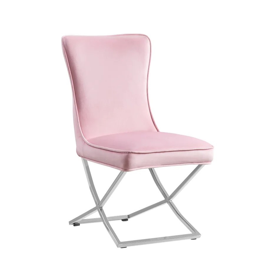 Chaise gabrielle chrome velours rose pale/Ref:5 | MULTI-AFFAIRES