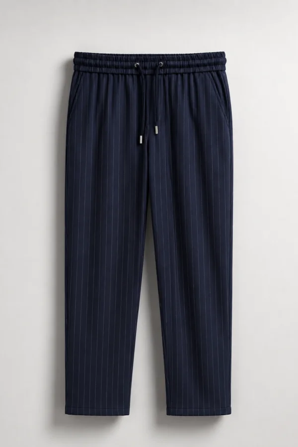 Calça estilo de Linho em Azul Escuro Listrada | definne